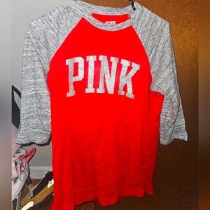 Victoria's Secret PINK Red & Silver 3/4 sleeve shirt with glitter ✨️ size XS